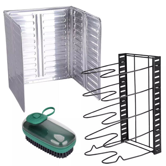 Organizador de Ollas de 5 niveles + REGALOS🎁: Protector Anti-salpicaduras + Cepillo Dispensador de Jabón Liquido
